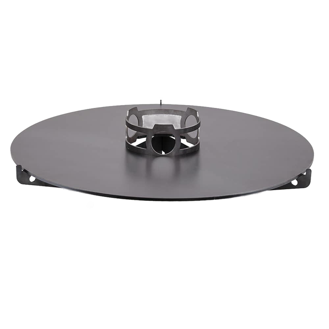 Sturdy solid steel cooking plate designed to fit on a Pyron for outdoor roasting, ideal for camping, farm, garden, and best sellers collections.