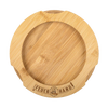 Handcrafted bamboo oil lantern coaster with engraved Feuerhand logo, featuring indentations for secure placement, designed to protect surfaces from oil stains, ideal for camping and emergency use.