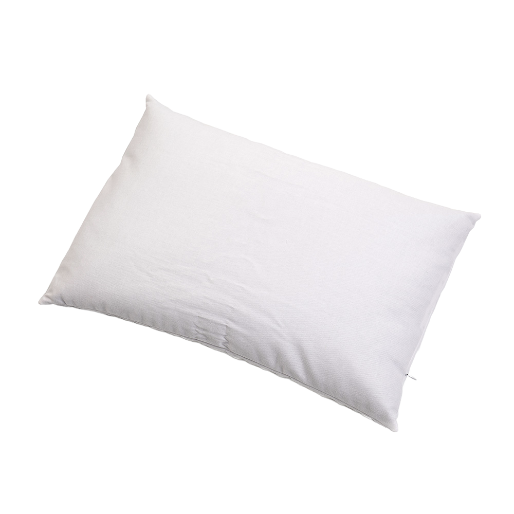 Handcrafted pillow with a soft white cover filled with natural buckwheat hulls for adjustable support, featured in Home & Decor, Home Textiles, USA Made, and Best Sellers collections.
