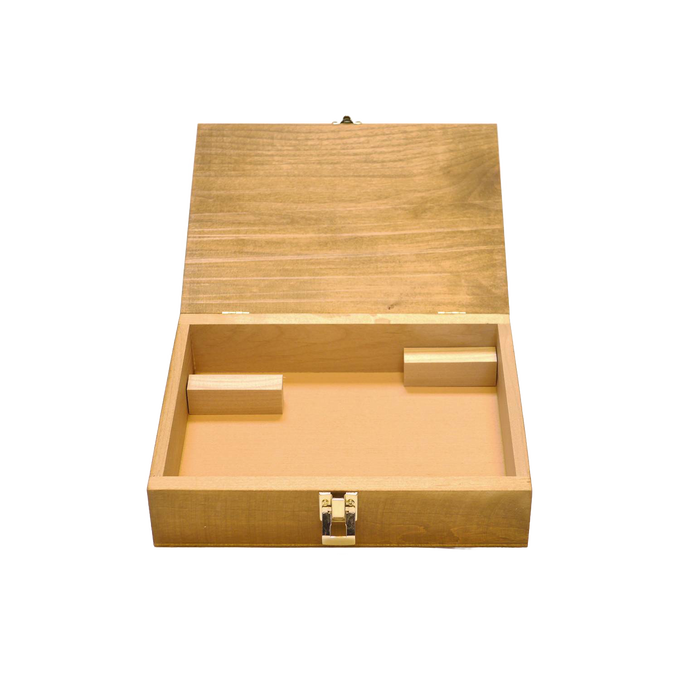Handcrafted hardwood storage case made in USA, designed for organizing grain mill parts, ideal for Kitchen & Food, Grain Mills, USA Made, Best Sellers, and Bread Making Supplies collections.