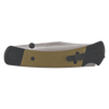Lightweight folding knife with textured olive green handle, black bolsters, and deep carry pocket clip, featuring a stainless steel blade with dual thumbstuds, part of Farm, Garden & Tool, Hand Tools and Hardware, USA Made, and Best Sellers collections.