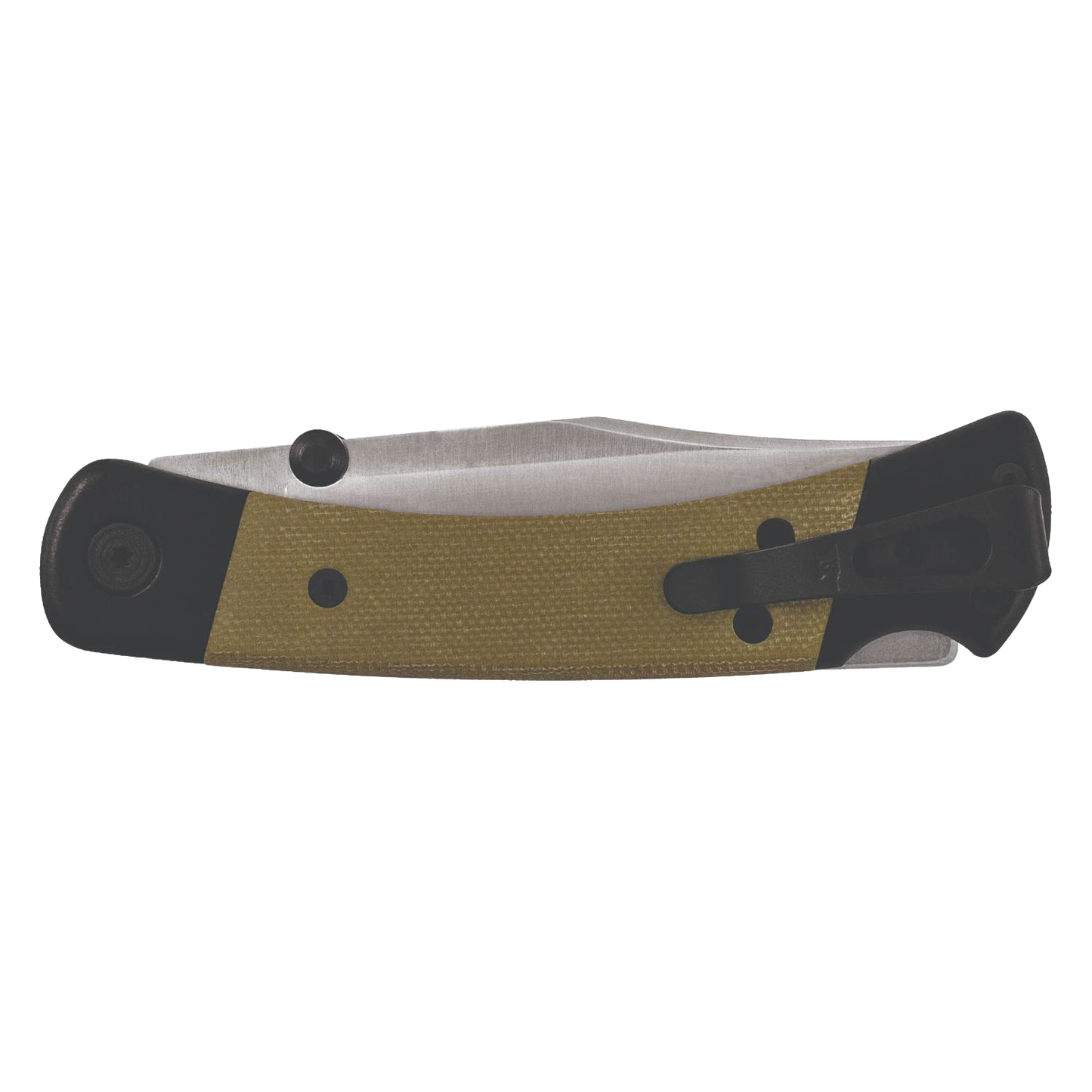Lightweight folding knife with textured olive green handle, black bolsters, and deep carry pocket clip, featuring a stainless steel blade with dual thumbstuds, part of Farm, Garden & Tool, Hand Tools and Hardware, USA Made, and Best Sellers collections.