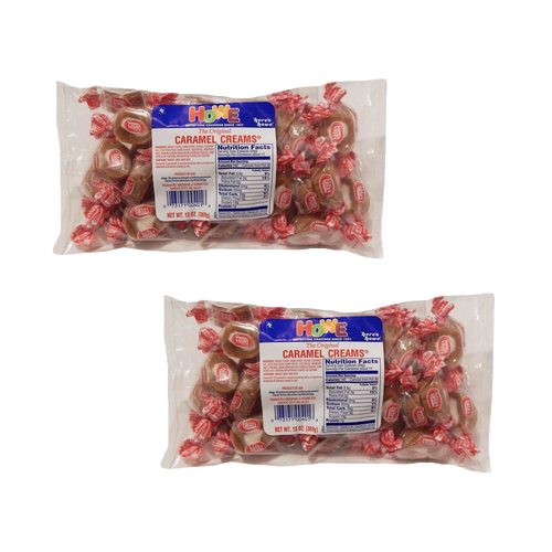 Two clear bags of soft caramel cream candies individually wrapped in red and white packaging, made in USA, featured in Kitchen & Food, Snacks and Sweets, and Best Sellers collections.