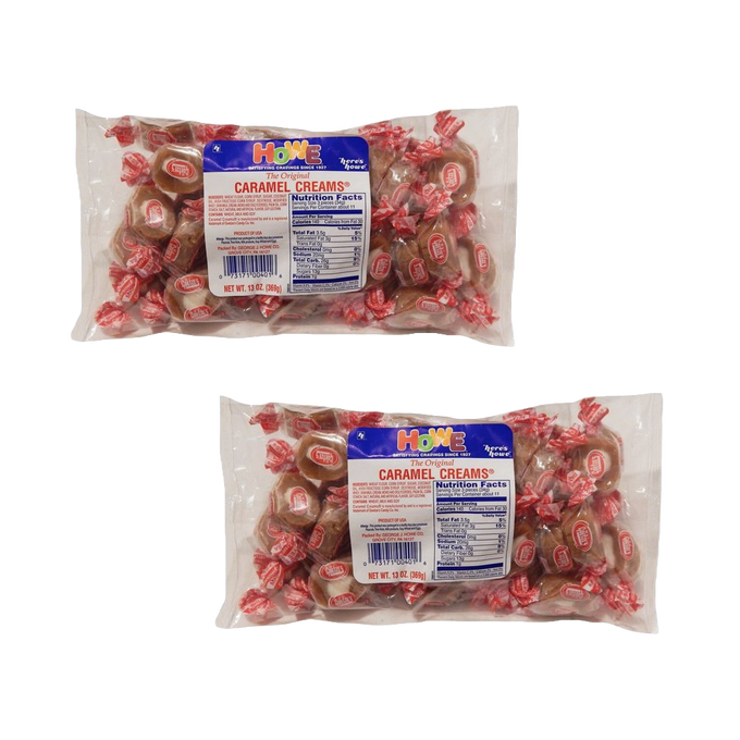 Two clear bags of soft caramel cream candies individually wrapped in red and white packaging, made in USA, featured in Kitchen & Food, Snacks and Sweets, and Best Sellers collections.