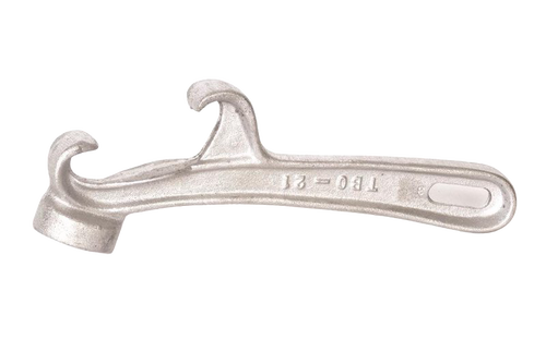 Handcrafted metal bucket opener with dual hooks and hammer end, designed for Farm, Garden & Tool, Kitchen & Food, and Homesteading collections, measuring 8-1/2 inches long.