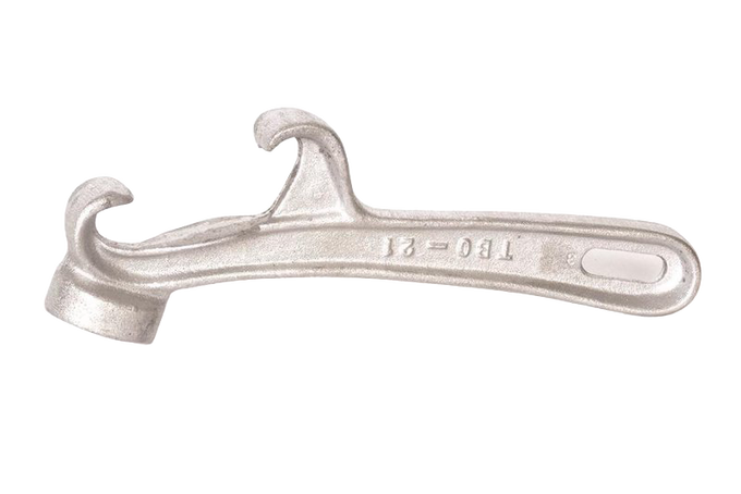 Handcrafted metal bucket opener with dual hooks and hammer end, designed for Farm, Garden & Tool, Kitchen & Food, and Homesteading collections, measuring 8-1/2 inches long.