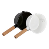 Set of two enamel outdoor cooking pans, one black and one white, each with wooden handles and internal measurement lines, perfect for Camping, Kitchen & Food, Cookware, and Best Sellers collections.
