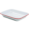 Porcelain enamel-on-steel roasting pan in crisp white with red rolled edges, handcrafted for versatile kitchen use in cookware, pots and pans, and best sellers collections.
