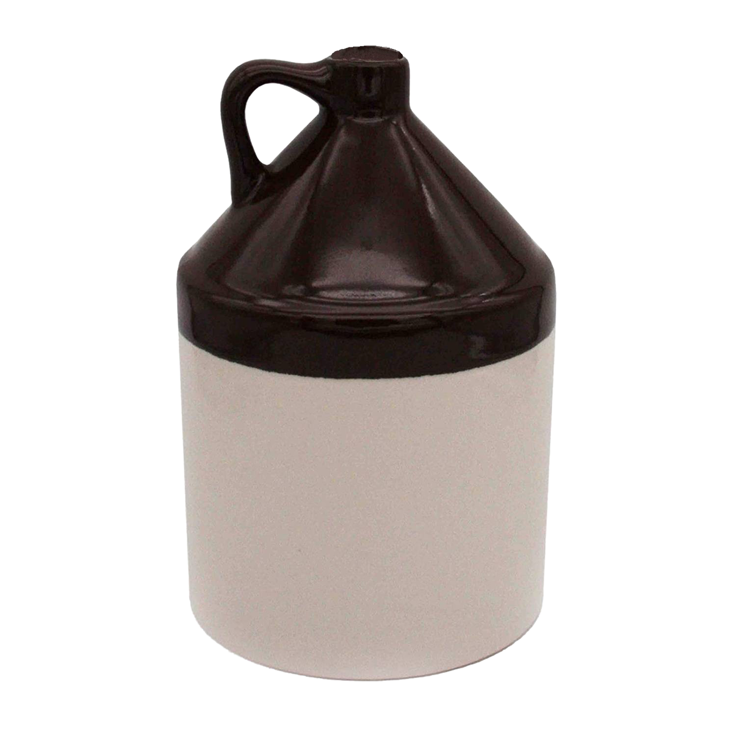 Handcrafted stoneware jug with handle in two-tone brown and cream glaze, made in USA, ideal for Kitchen & Food, Storage and Serving, Best Sellers, and Promo Eligible collections.