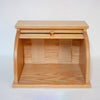 Handcrafted light honey-brown oak roll-top bread box with smooth stain and clear finish, designed to keep bread fresh, featured in Kitchen & Food, Storage and Serving, USA Made, and Amish Made collections.