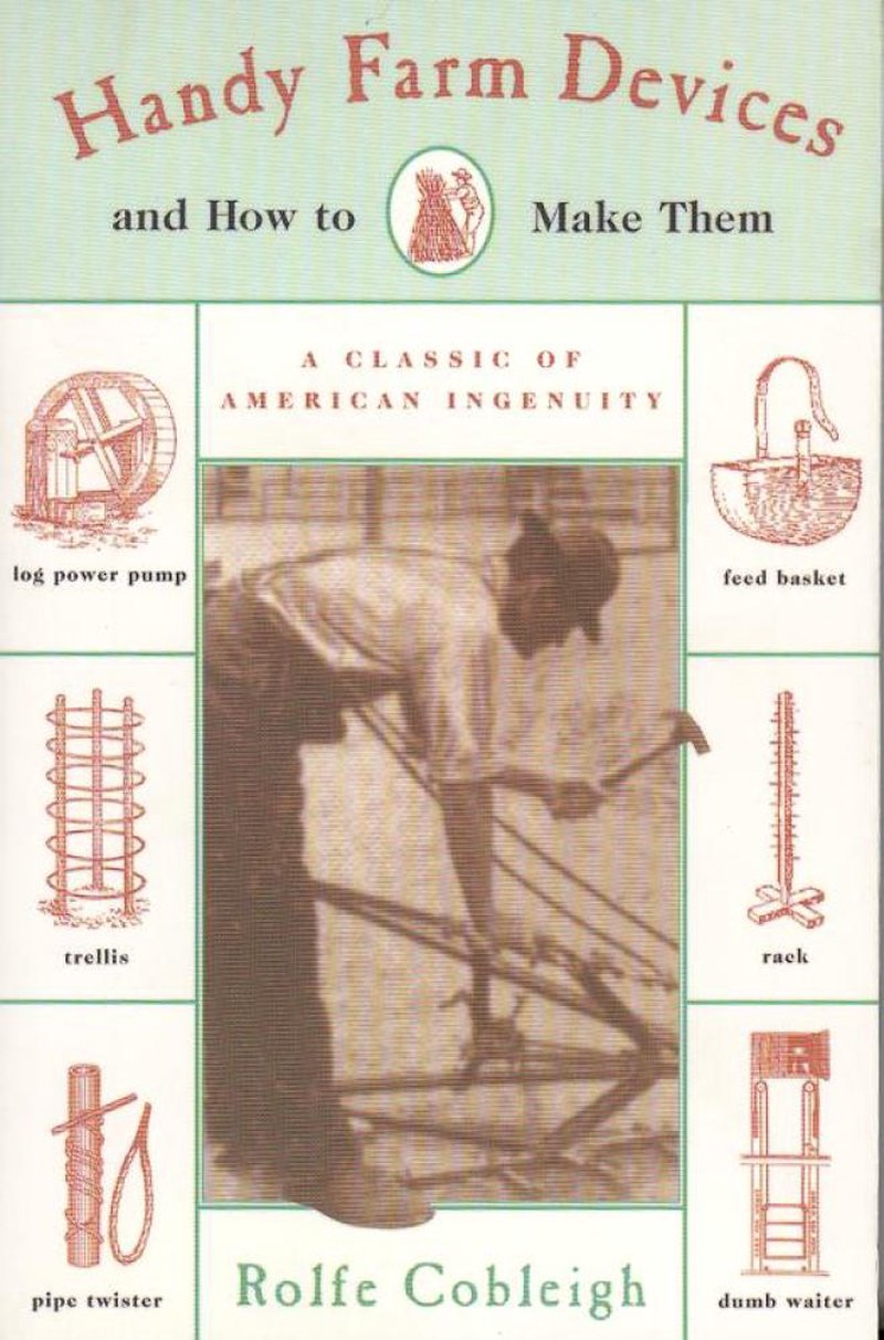 Cover of a vintage style how-to book featuring a sepia photo of a man working with farm tools, surrounded by red illustrations of traditional farm devices, showcased in Toys, Books & Games, Farm and Livestock Books, and Home and Garden How-To Books collections.