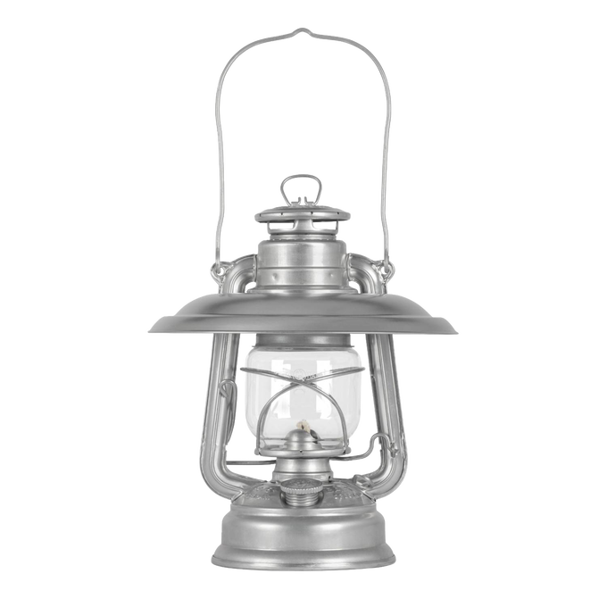 Handcrafted steel reflector shade in natural steel finish, designed to direct light downward and minimize glare on Feuerhand oil lanterns, featured in Lamps & Lighting, Emergency Supplies, Oil Lamps, and Best Sellers collections.