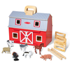 Handcrafted foldable wooden barn with blue roof and natural handle, including detailed farm animal figures and accessories, designed for imaginative play in Toys, Books & Games and Children's Toys collections.