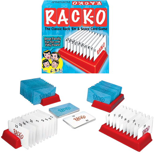 Set of blue and white numbered cards arranged in red plastic racks, designed for 2-4 players ages 8 and up, perfect for family game night in Toys, Books & Games and Table and Board Games collections.