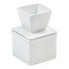 White porcelain butter keeper with a smooth, square design featuring a water reservoir lid, ideal for soft butter storage in Kitchen & Food and Specialty Equipment collections.