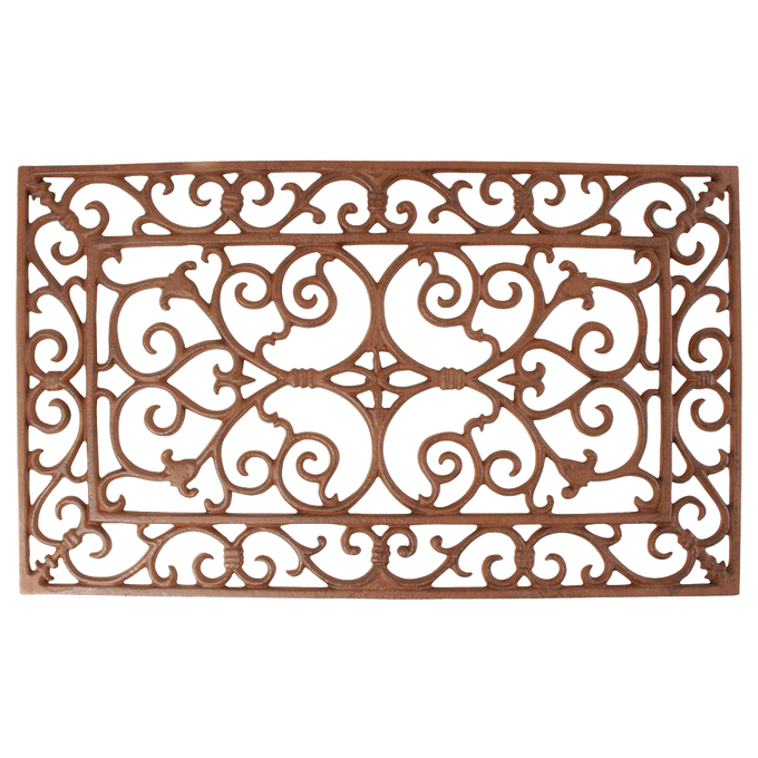 Handcrafted cast iron rectangular doormat featuring an intricate Victorian scroll design, perfect for adding timeless elegance to entryways in Home & Decor and Best Sellers collections.