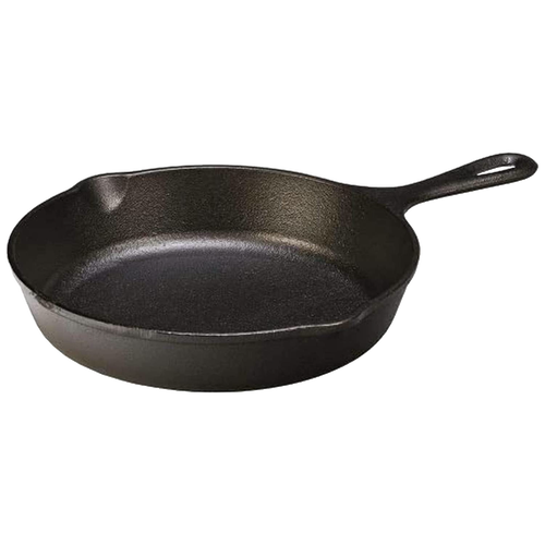 Pre-seasoned black cast iron skillet with a long handle, designed for superior heat retention and durability, ideal for Kitchen & Food, Cookware, Cast Iron, Best Sellers, and Promo Eligible collections.