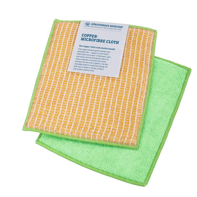 Two-piece cleaning cloth set featuring a copper-threaded scrubbing side and a soft microfiber side, ideal for streak-free kitchen and household use, part of Best Sellers and Household Cleaning collections.
