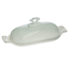 White glass stick butter dish with decorative handle, showcasing elegant vintage-inspired design, handcrafted in USA for Kitchen & Food, Dinnerware, and Making Butter collections.