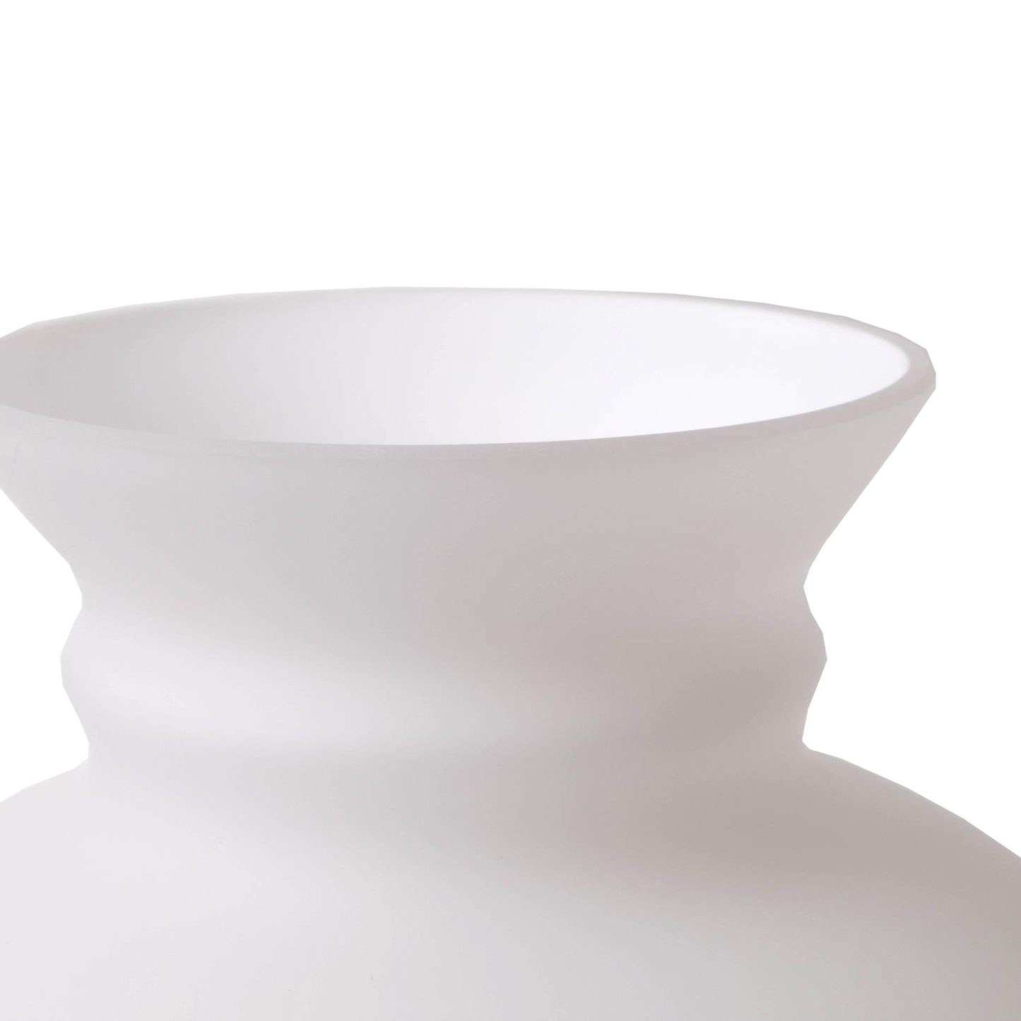 Close-up of a hand molded frosted glass lamp shade with a smooth curved neck, crafted for use in Lamps & Lighting, Parts and Accessories, Lamp Shades, Best Sellers, and Promo Eligible collections.