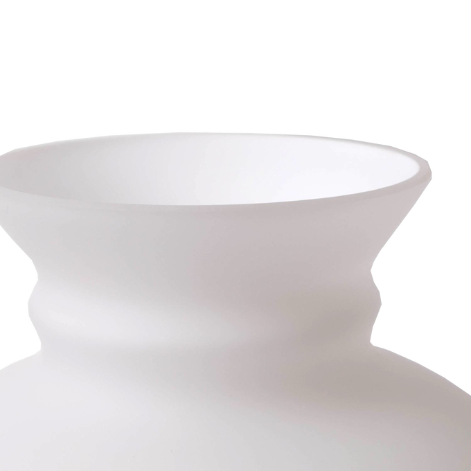 Close-up of a hand molded frosted glass lamp shade with a smooth curved neck, crafted for use in Lamps & Lighting, Parts and Accessories, Lamp Shades, Best Sellers, and Promo Eligible collections.