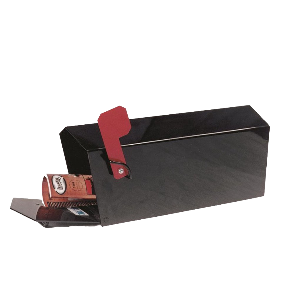 Handcrafted durable steel mailbox with a red flag and hinged door, designed for Farm, Garden & Tool, Mailboxes and Address Signs, Home & Decor, and USA Made collections.