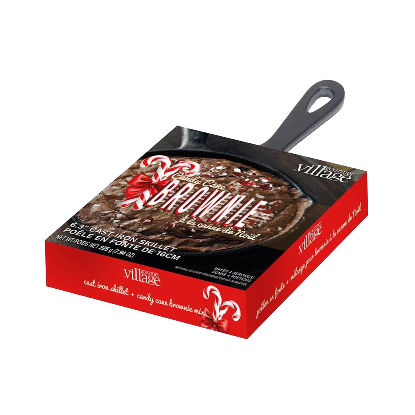 Handcrafted candy cane brownie mix packaged with a 6.3-inch cast iron skillet, perfect for Kitchen & Food, Food, Dry Goods and Mixes, Best Sellers, and Promo Eligible collections.