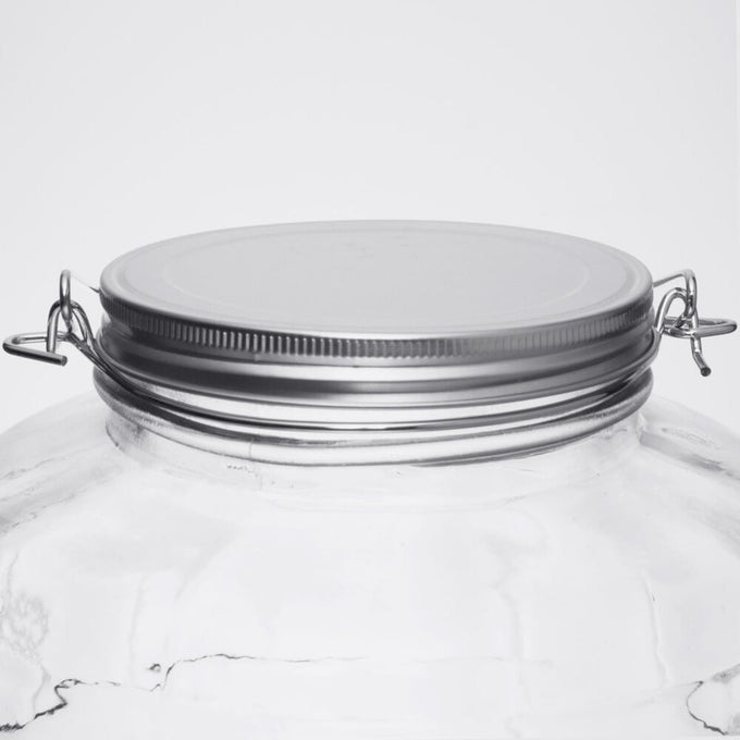 Replacement jar with metal lid and latch closure, designed for use with electric motor butter churn, made in USA, featured in Kitchen & Food and Specialty Equipment collections.