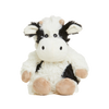 Soft and cuddly plush cow with black and white fur and tan accents, weighted and microwaveable for comfort, ideal for Health & Wellness, Children's Toys, and Indoor Play collections.