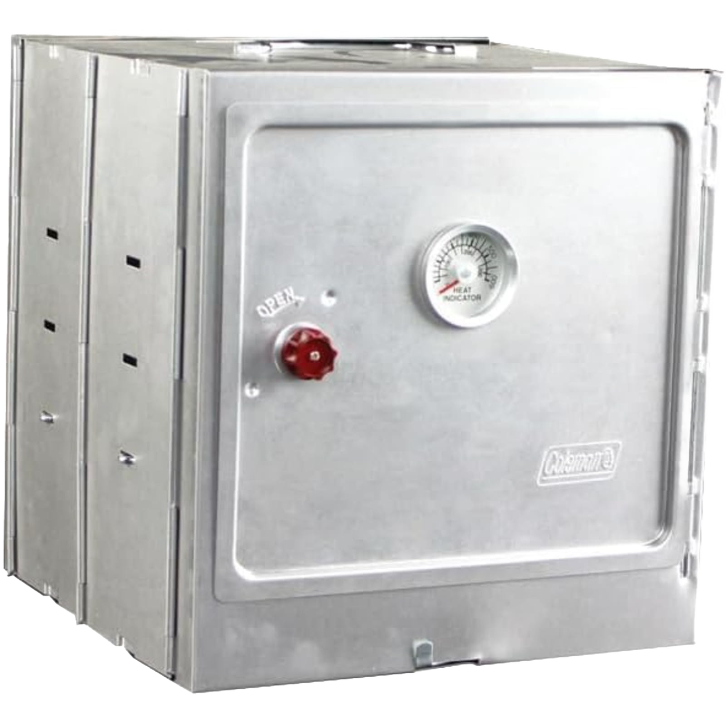 Aluminized steel portable oven with built-in thermometer and red knob on door, designed for camping and outdoor use in Farm, Garden & Tool, Stoves, and Camping collections.
