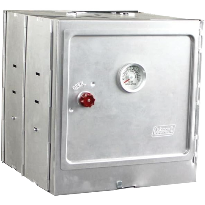 Aluminized steel portable oven with built-in thermometer and red knob on door, designed for camping and outdoor use in Farm, Garden & Tool, Stoves, and Camping collections.
