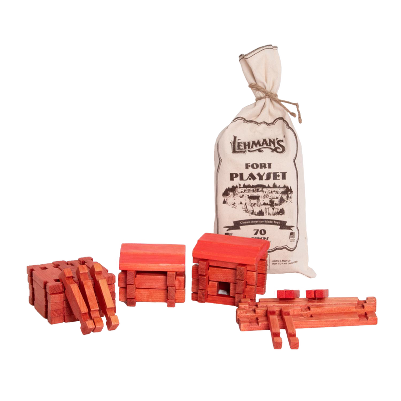 Set of 70 handcrafted wooden log pieces designed for indoor play, encouraging creativity with a compact, reusable fabric bag, featured in Toys, Children's Toys, and USA Made collections.