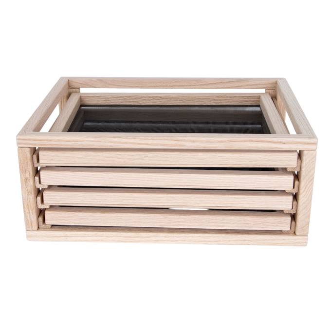 Handcrafted solid oak drying rack with fiberglass screens, designed for food preservation and drying, made in USA, featured in Kitchen & Food and Best Sellers collections.