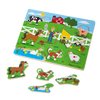 Colorful wooden puzzle featuring a farm scene with barnyard animals and a farmer, designed as an interactive children’s toy from the Toys, Books & Games collection.