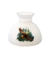Handcrafted glass lamp shade featuring a soaring eagle design over pine trees, softening light for oil lamps, ideal for Lamps & Lighting, Lamp Shades, and Parts and Accessories collections.