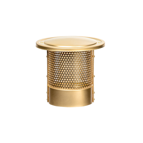 Brass-colored heatshield with perforated sides and smooth dome top, designed to protect lamp mantles and reduce heat, ideal for Lamps & Lighting and Parts and Accessories collections.