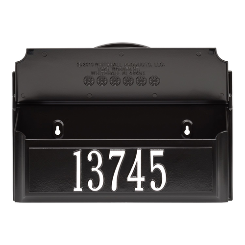 Black and white handcrafted wall mount mailbox with bold house number, designed to enhance curb appeal, featured in Home & Decor, Mailboxes and Address Signs, USA Made, and Best Sellers collections.