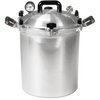 Heavy-duty aluminum pressure canner with black handles, pressure gauge, and safety valve, designed for safe low-acid food preservation in Farm, Garden & Tool and Kitchen & Food collections.