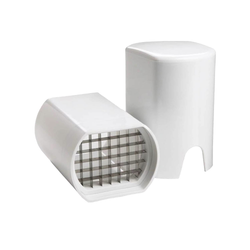 Compact white cutter with sharp stainless steel grid blades designed for quickly slicing potatoes and vegetables, ideal for Kitchen & Food, Food Prep, Choppers and Cutters, Kitchen Gadgets, Cooking and Baking Helpers, Best Sellers, and Promo Eligible collections.