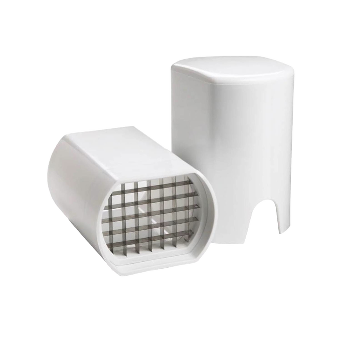 Compact white cutter with sharp stainless steel grid blades designed for quickly slicing potatoes and vegetables, ideal for Kitchen & Food, Food Prep, Choppers and Cutters, Kitchen Gadgets, Cooking and Baking Helpers, Best Sellers, and Promo Eligible collections.