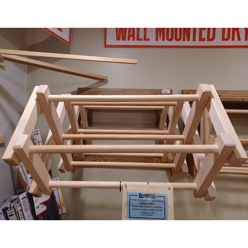 Handcrafted Amish made wooden accordion drying rack in natural finish with multiple extending rods, ideal for laundry supplies, home decor, and drying accessories collections.