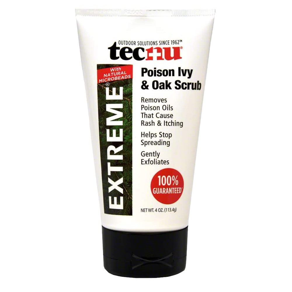 Tube of medicated scrub for poison ivy and oak relief with natural microbeads, designed for Health & Wellness, Health Remedies, USA Made, and Best Sellers collections.