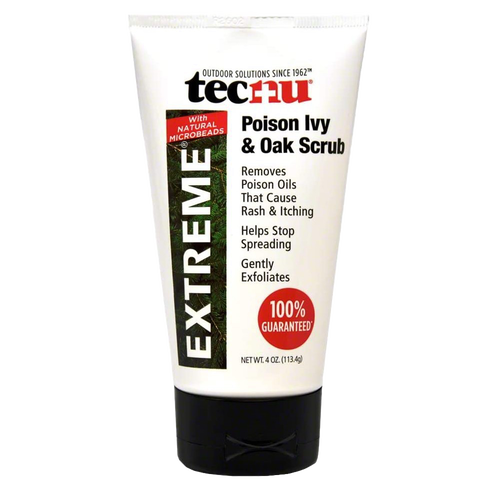 Tube of medicated scrub for poison ivy and oak relief with natural microbeads, designed for Health & Wellness, Health Remedies, USA Made, and Best Sellers collections.