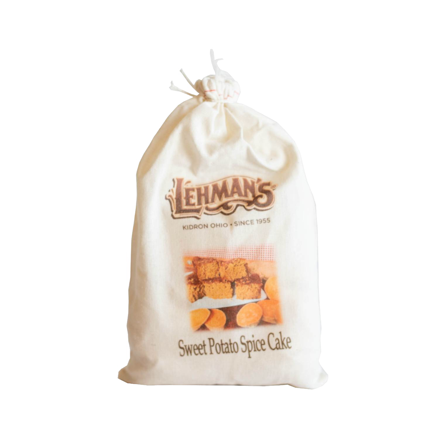 Natural fabric drawstring bag with Amish handcrafted sweet potato spice cake mix, featuring rustic branding and ideal for Kitchen & Food, Pantry, Dry Goods and Mixes, Best Sellers, Promo Eligible collections.