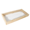 Handcrafted wooden feeder with metal mesh top designed to support bees during low honey supply, Amish made in USA, ideal for farm, garden, and beekeeping use.