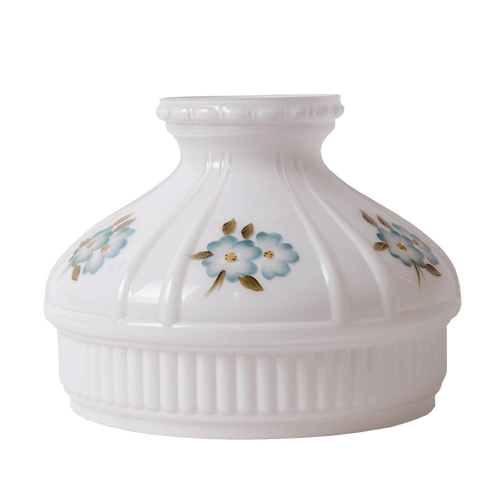 Handcrafted white glass oil lamp shade featuring delicate blue dogwood flower patterns, designed for lamps and lighting with a vintage-inspired style, part of best sellers and promo eligible collections.