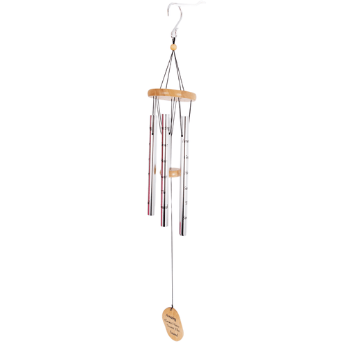 Handcrafted silver windchime with wooden top and windcatcher, designed for soothing outdoor ambiance, ideal for Farm, Garden & Tool, Garden Accessories, Best Sellers, and Promo Eligible collections.