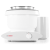 Compact white stand mixer with a mixing bowl and simple dial control, designed for efficient dough kneading and baking tasks in kitchen gadgets and baking supplies collections.
