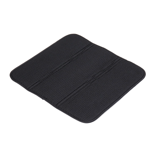 Black absorbent dish drying mat made of fast-drying microfiber, designed to cushion delicate dishes and stemware, ideal for Kitchen & Food, Kitchen Accessories, and Best Sellers collections.