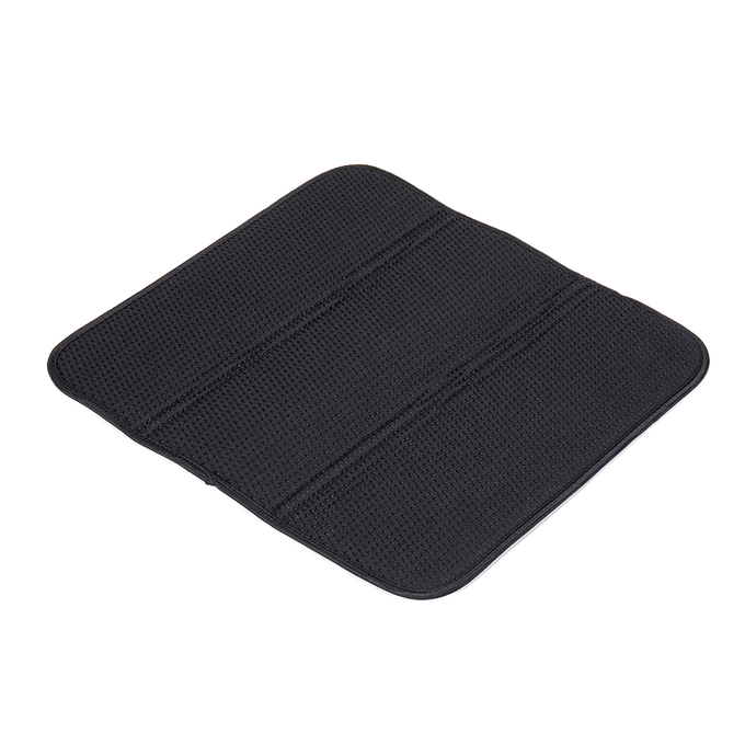 Black absorbent dish drying mat made of fast-drying microfiber, designed to cushion delicate dishes and stemware, ideal for Kitchen & Food, Kitchen Accessories, and Best Sellers collections.